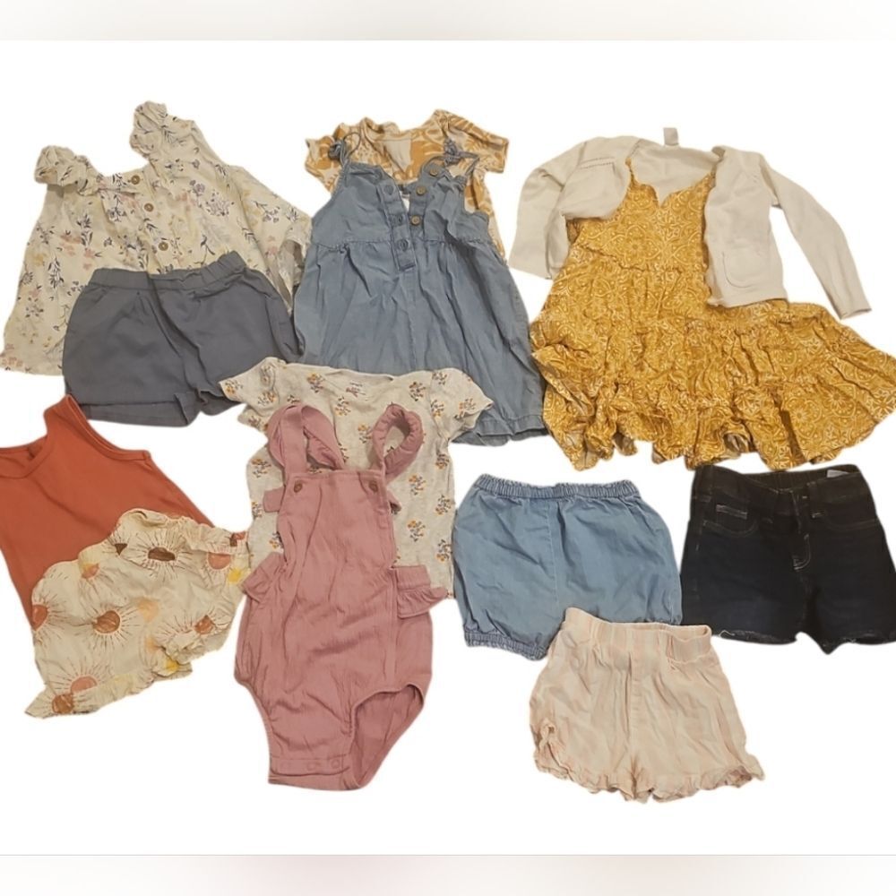 13 piece summer Baby Clothing Bundle - Floral, Denim, and Yellow